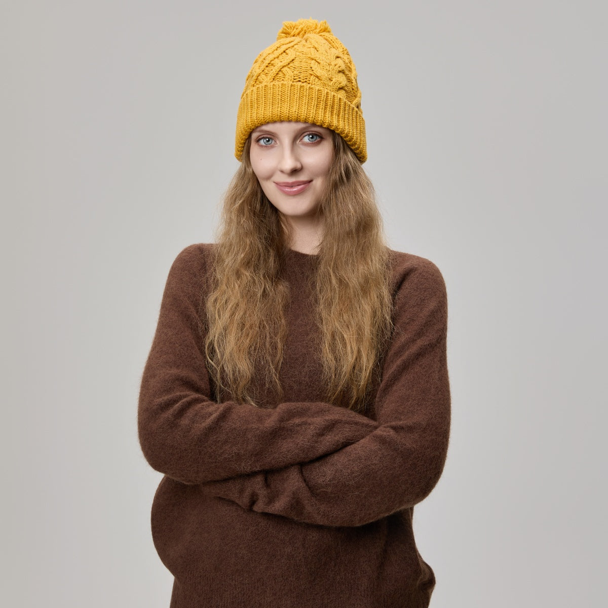 Blank Cable Knit Pom Pom Beanie Wholesale - 1168     foremosthat