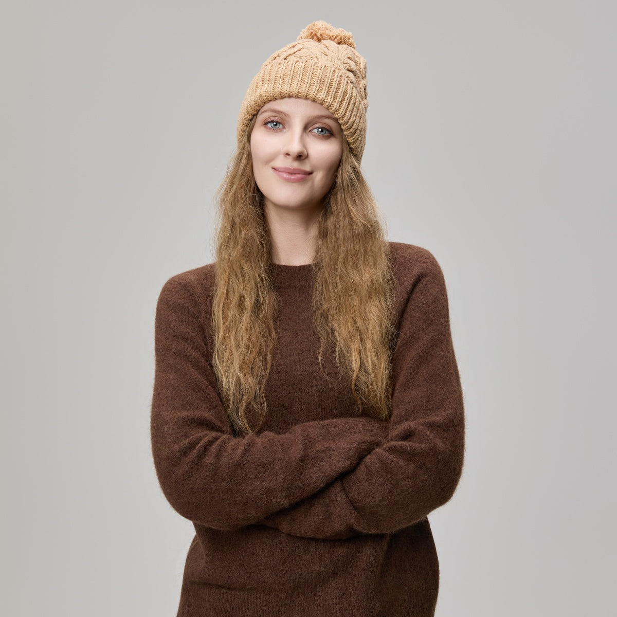 Blank Cable Knit Pom Pom Beanie Wholesale - 1168     foremosthat