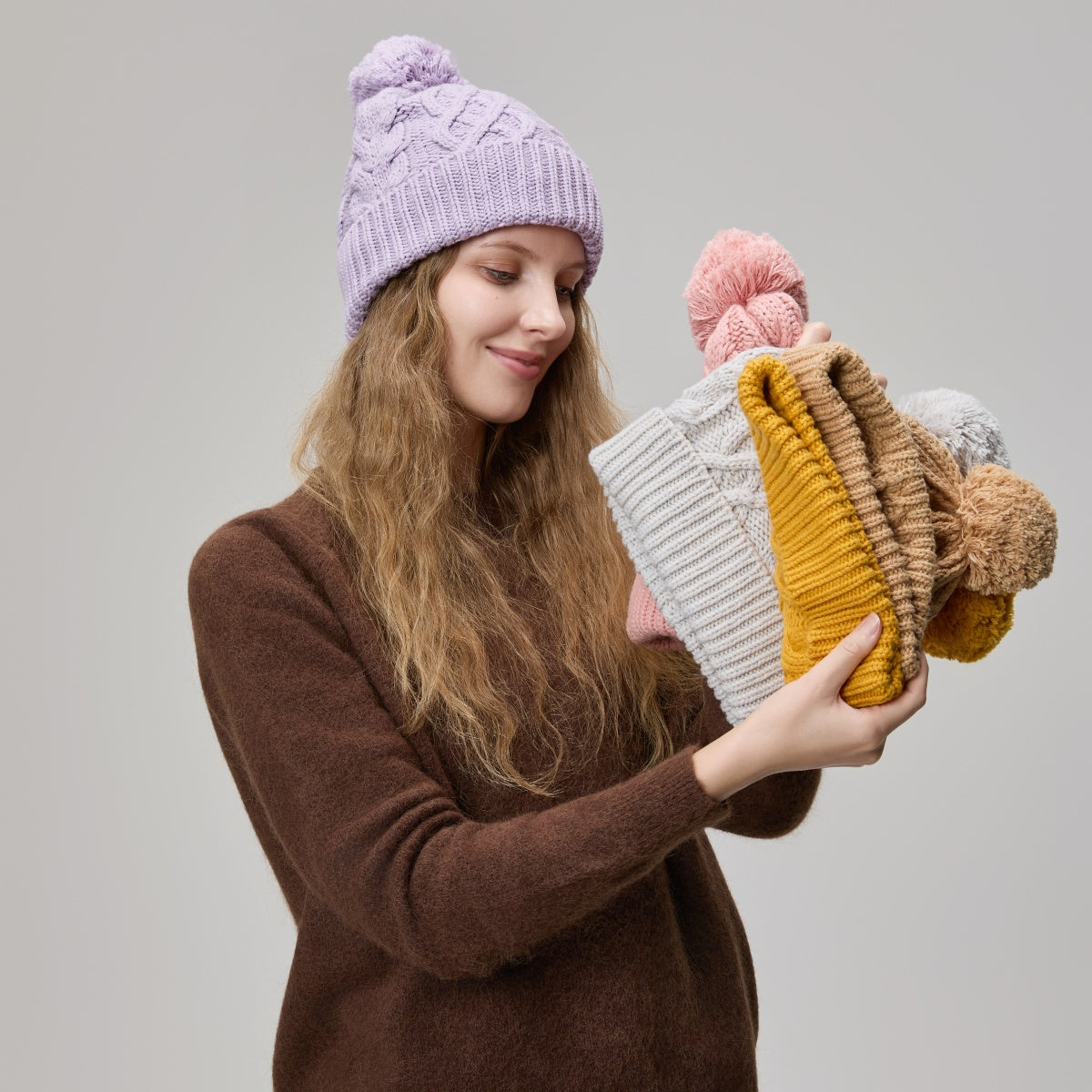 Blank Cable Knit Pom Pom Beanie Wholesale - 1168     foremosthat