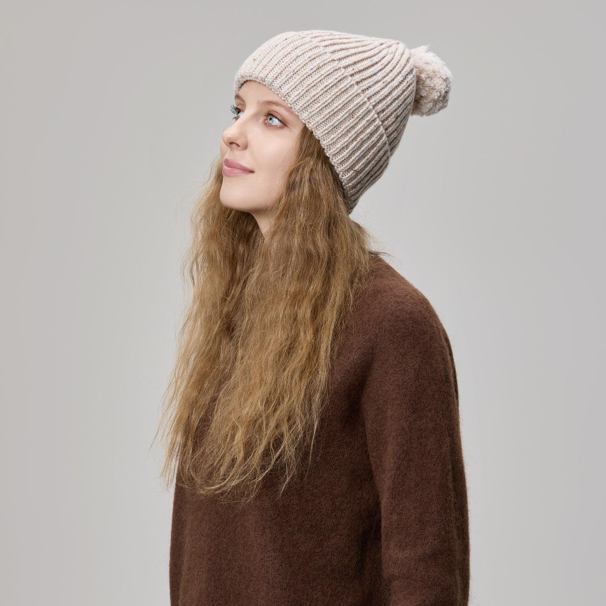 Blank Wool Flecked Pom Pom Beanie Wholesale - 1192     foremosthat