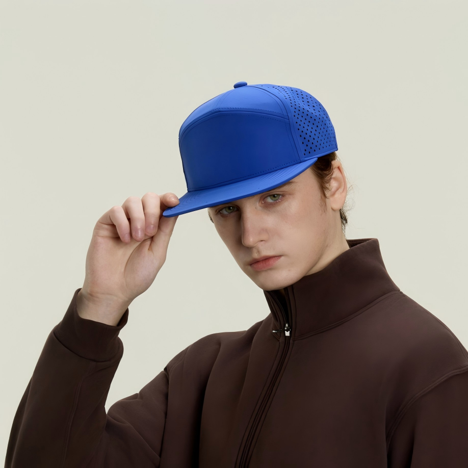 Blank Recycled 7 Panel Flat Bill Perforated Snapback Cap Wholesale - 6472     Foremost Hat-Wholesale & Custom Hats