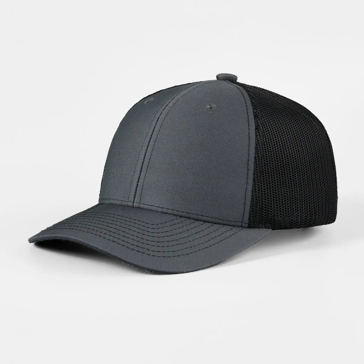 Blank 6 Panel Structured Mesh Trucker Hat - 7018  Charcoal+Black Foremost Hat