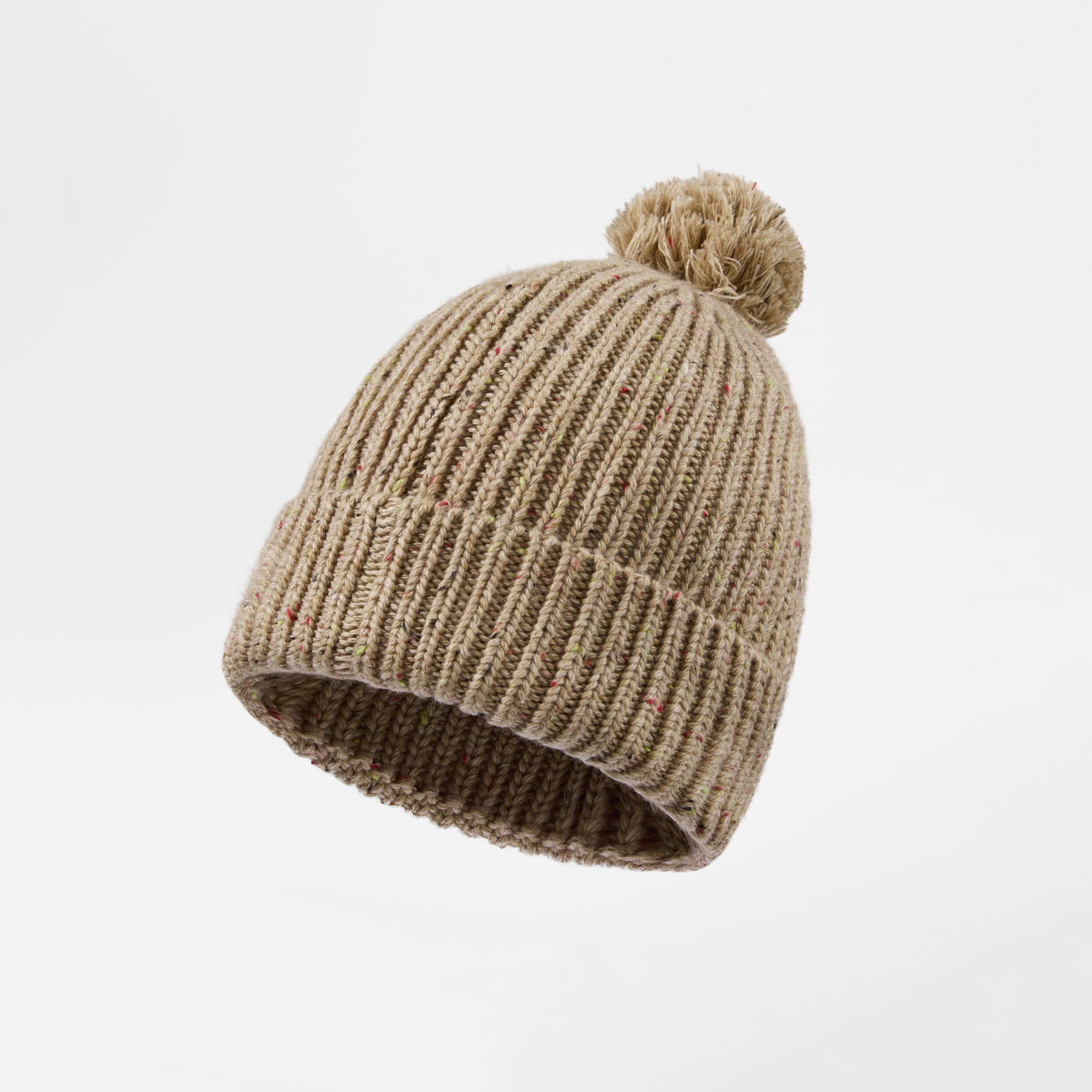 Blank Wool Flecked Pom Pom Beanie Wholesale - 1192    Beige foremosthat