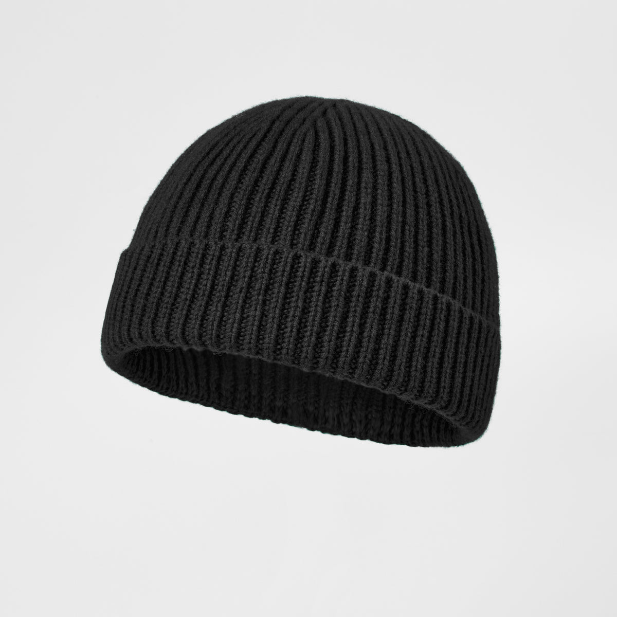 Blank 100% Merino Wool Short Fisherman Beanie Wholesale - 1281    Black foremosthat