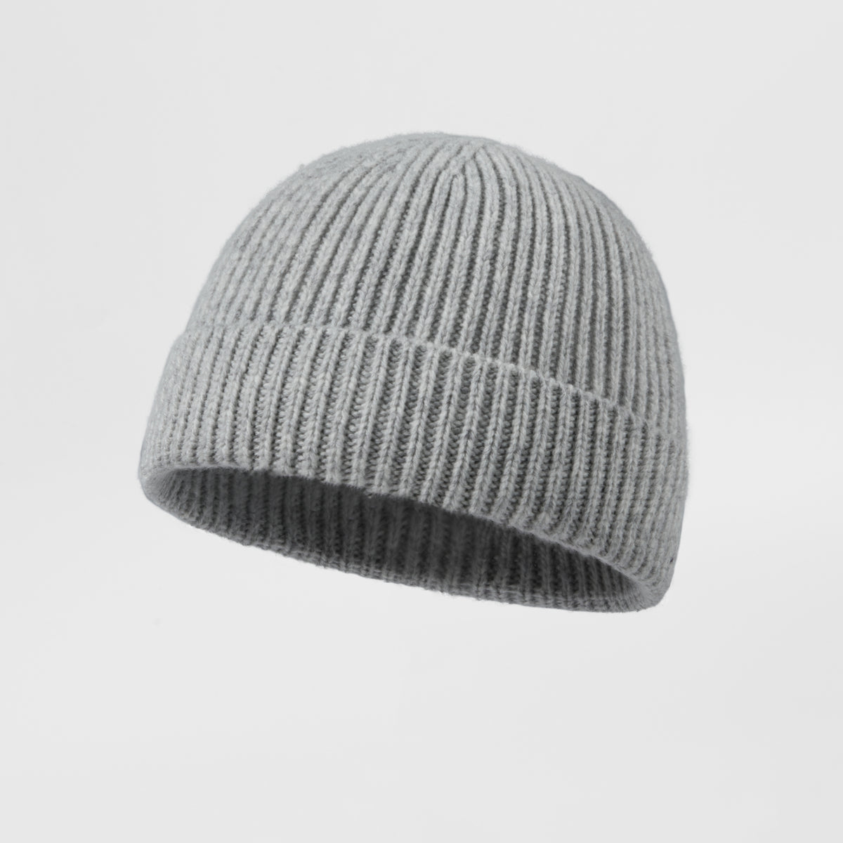 Blank 100% Merino Wool Short Fisherman Beanie Wholesale - 1281    Light Grey foremosthat