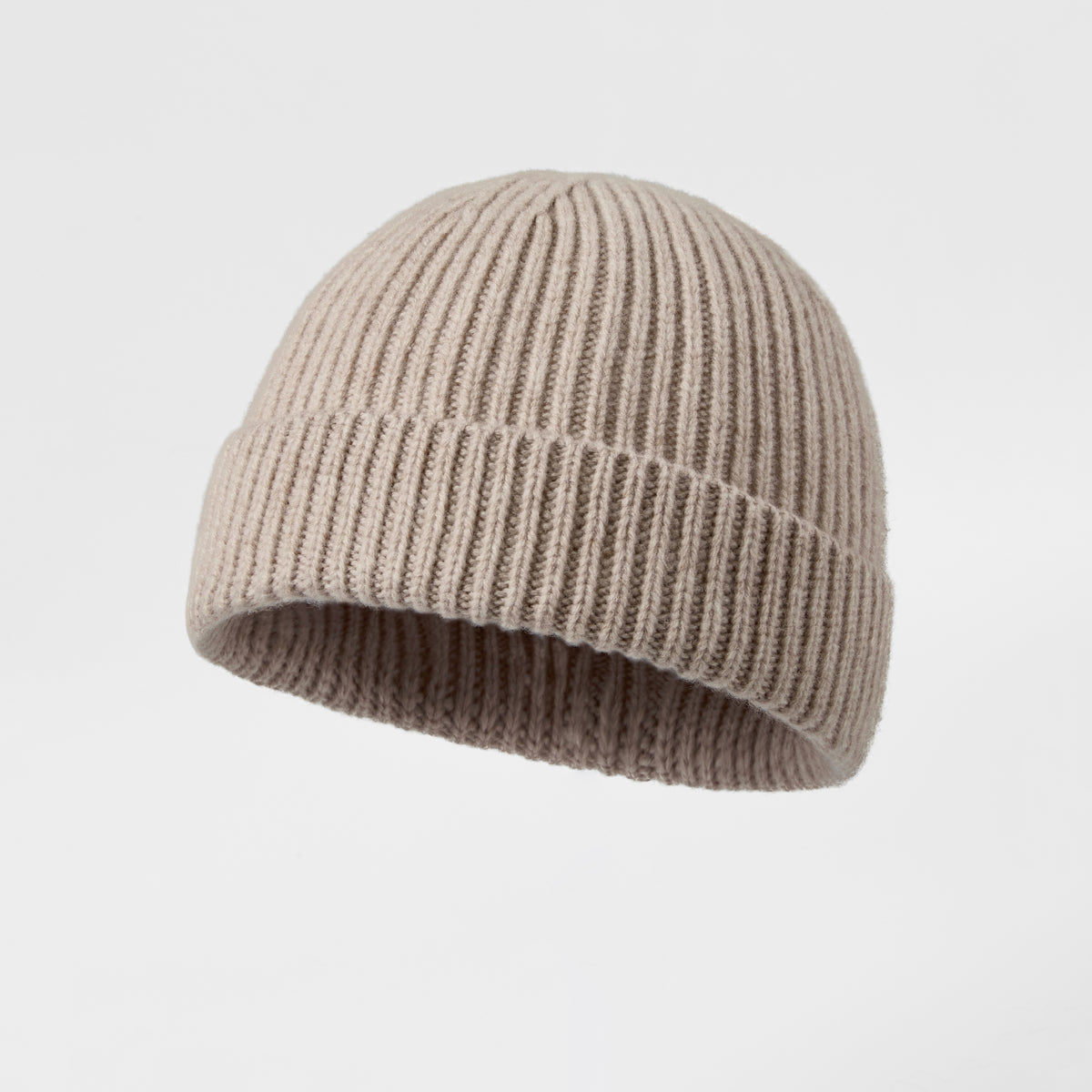 Blank 100% Merino Wool Short Fisherman Beanie Wholesale - 1281    Beige foremosthat