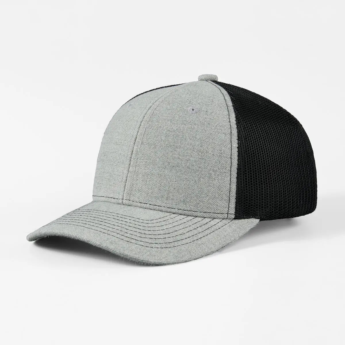 Blank 6 Panel Structured Mesh Trucker Hat - 7018  Grey+Black Foremost Hat