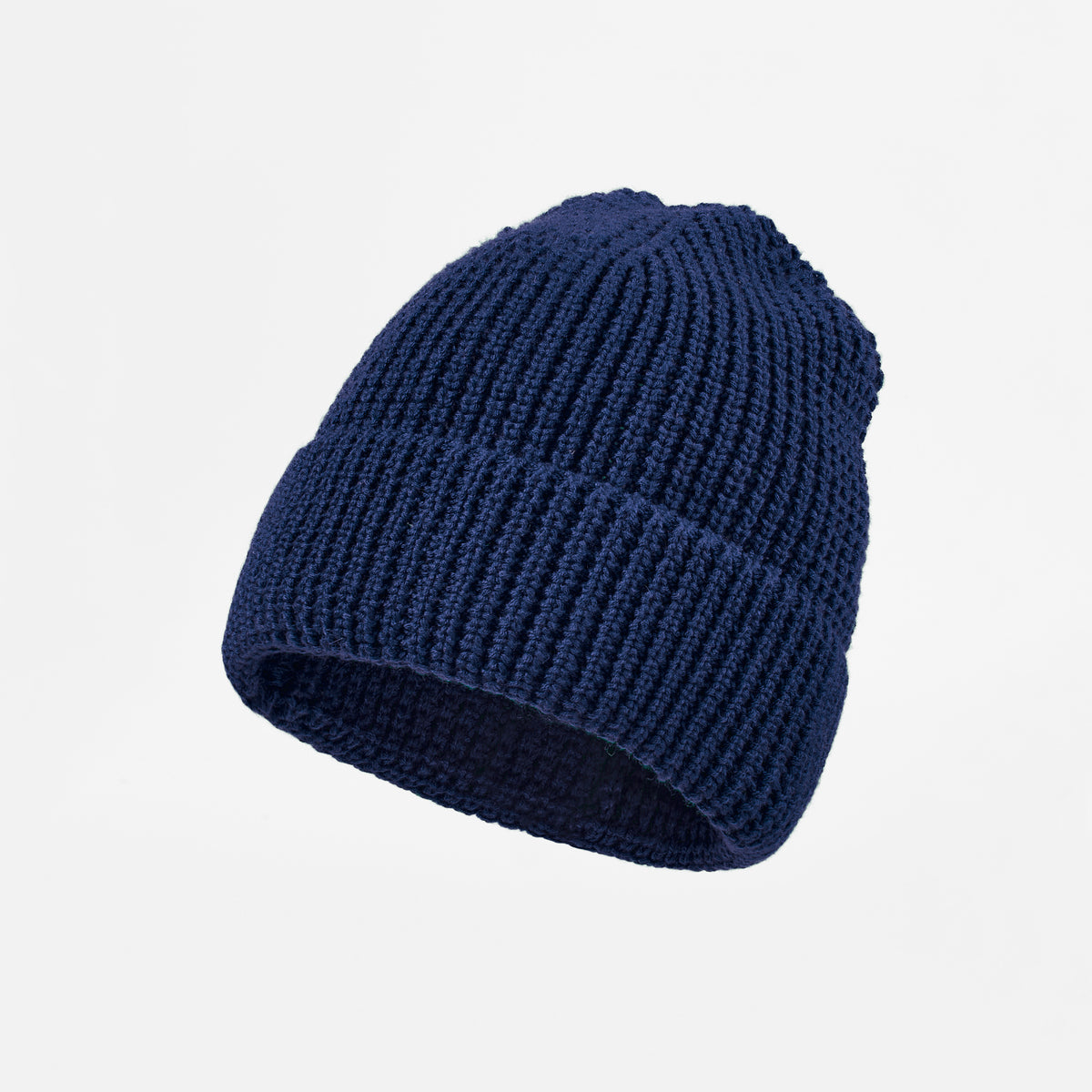 Blank Knit Cuffed Waffle Beanie - 1546    Navy foremosthat