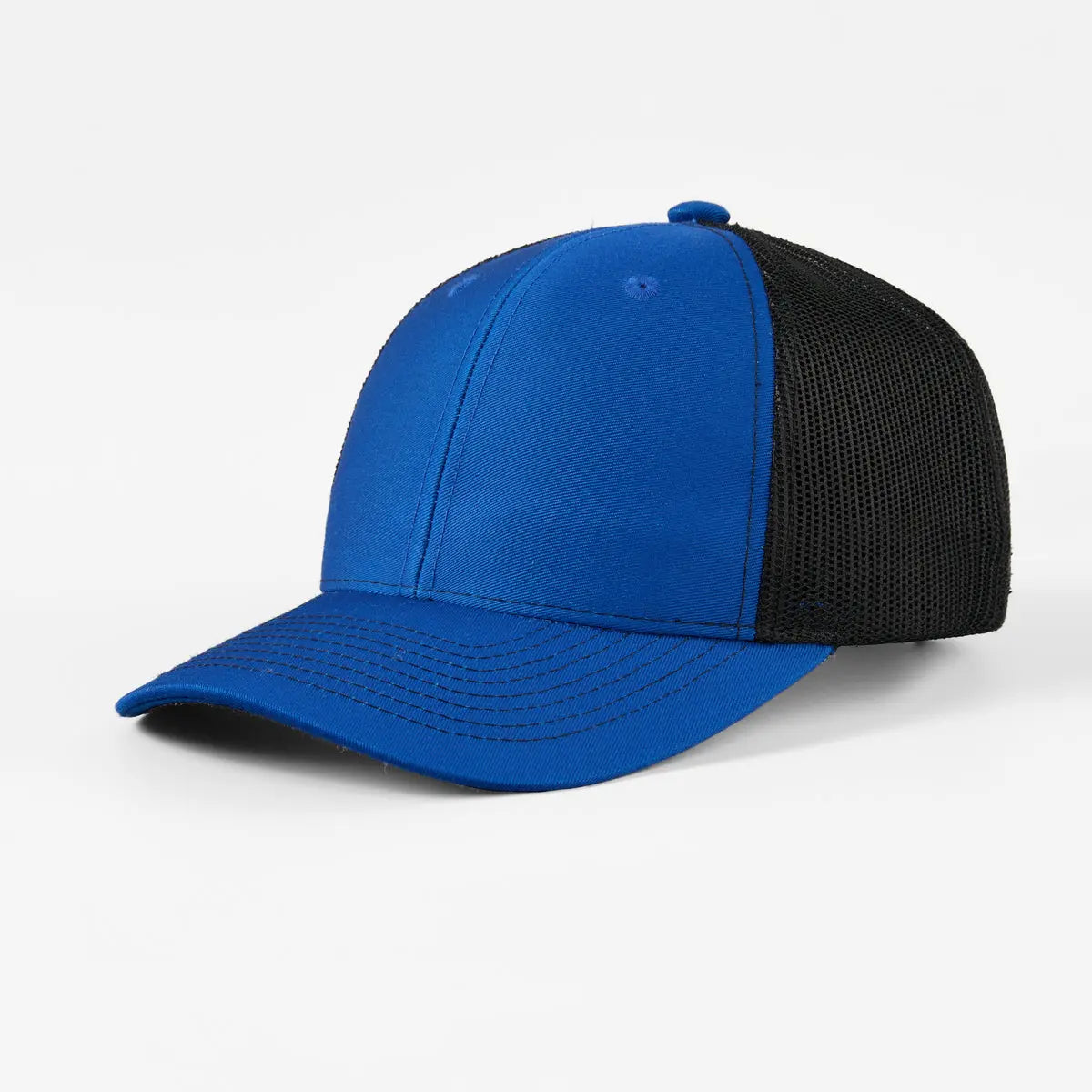 Blank 6 Panel Structured Mesh Trucker Hat - 7018  R.Blue+Black Foremost Hat